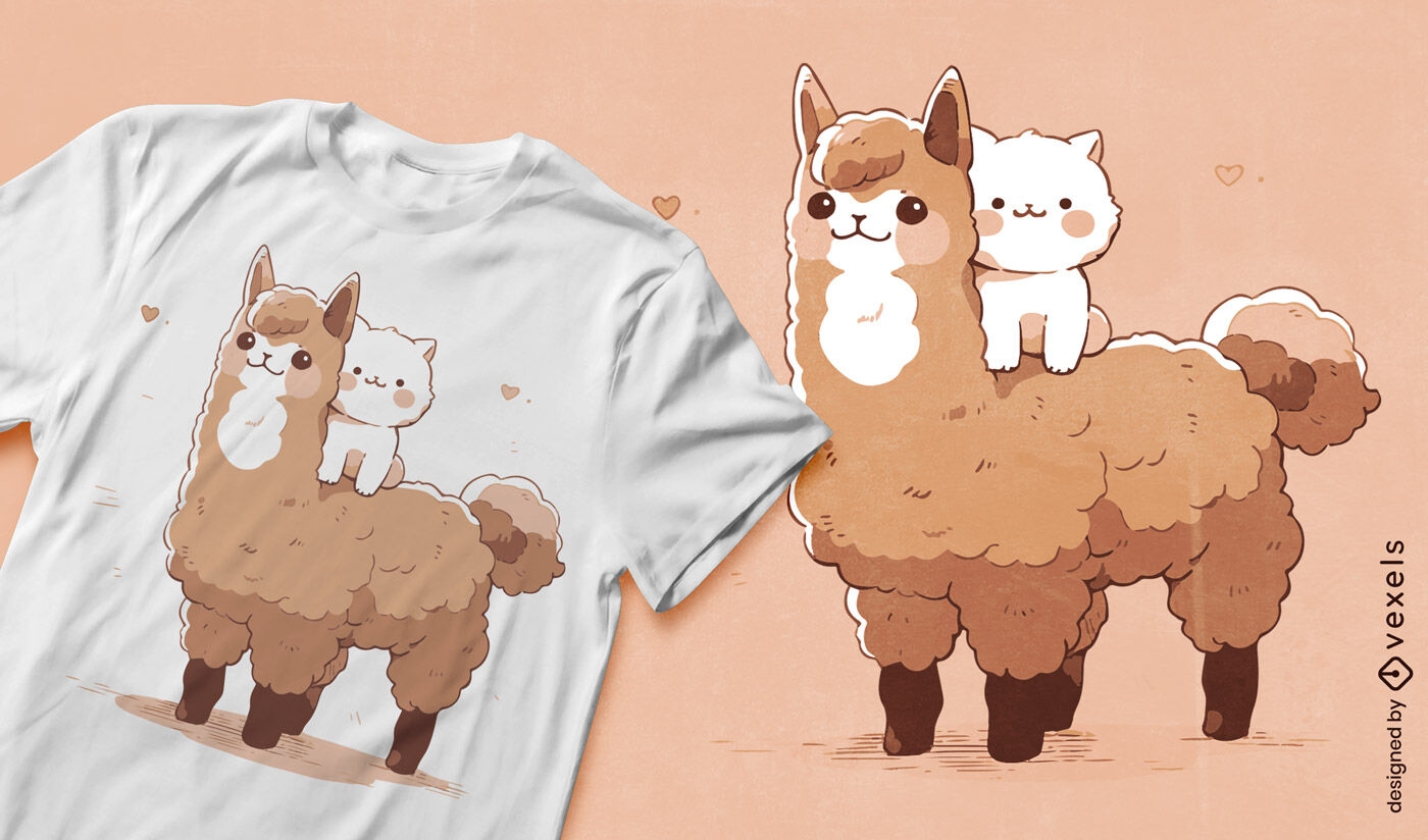 Diseño de camiseta de llama y gato.