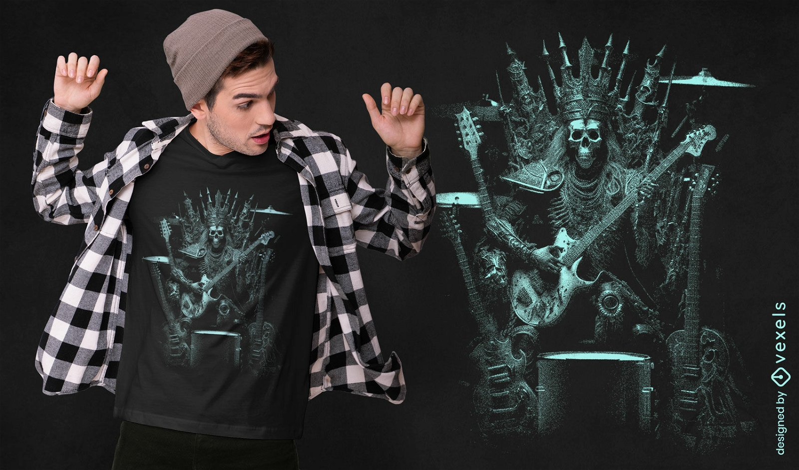 Design de camiseta do trono do esqueleto do rock