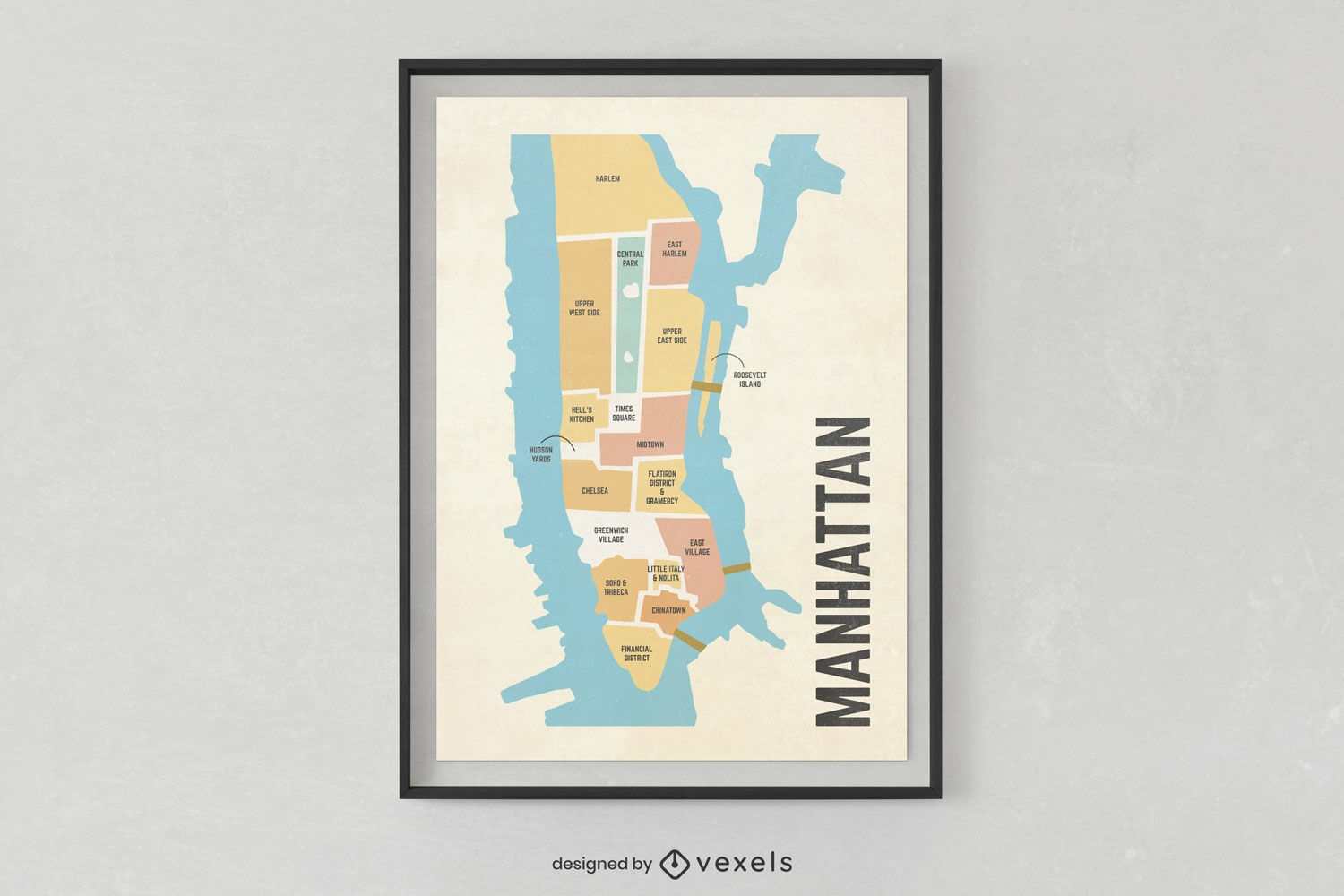 Diseño de carteles del mapa de la ciudad de manhattan.