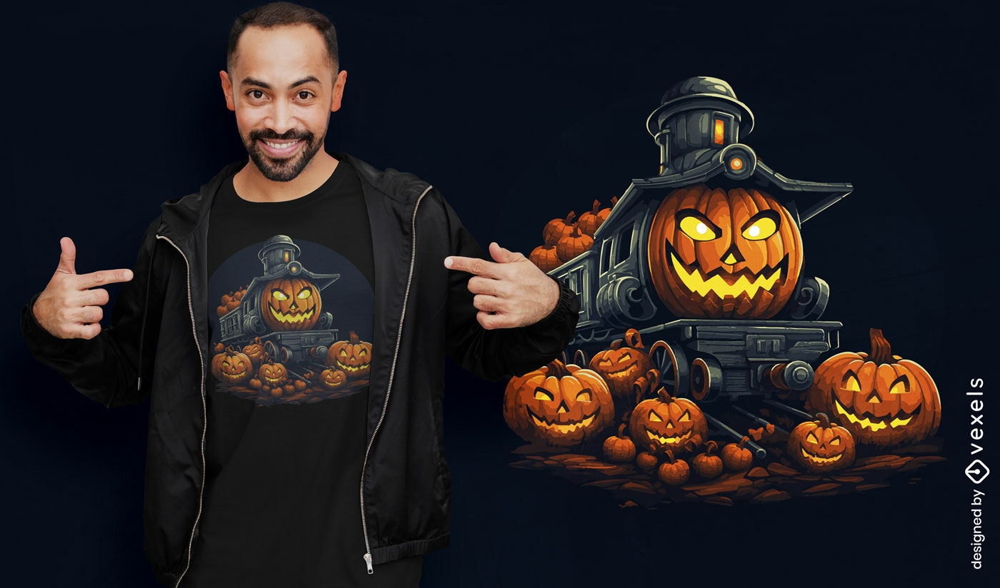 Diseño de camiseta de tren de calabaza de Halloween.
