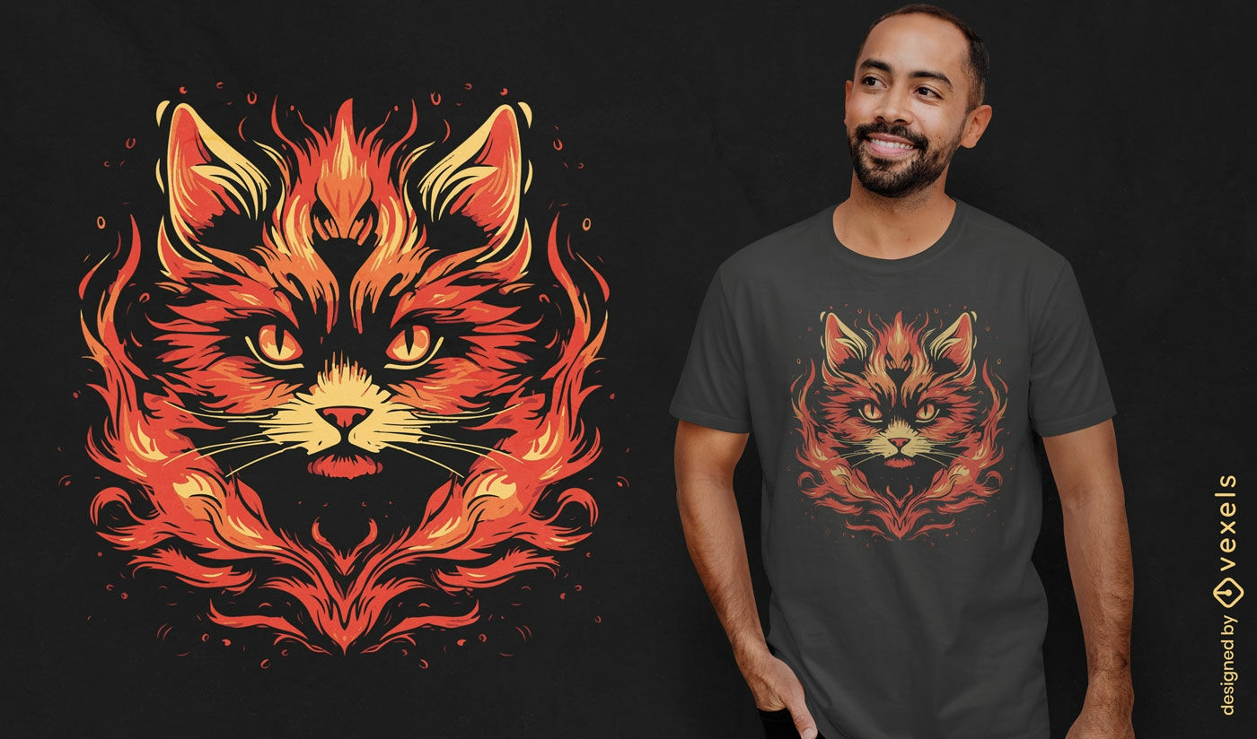 Design gráfico de camiseta felina ardente