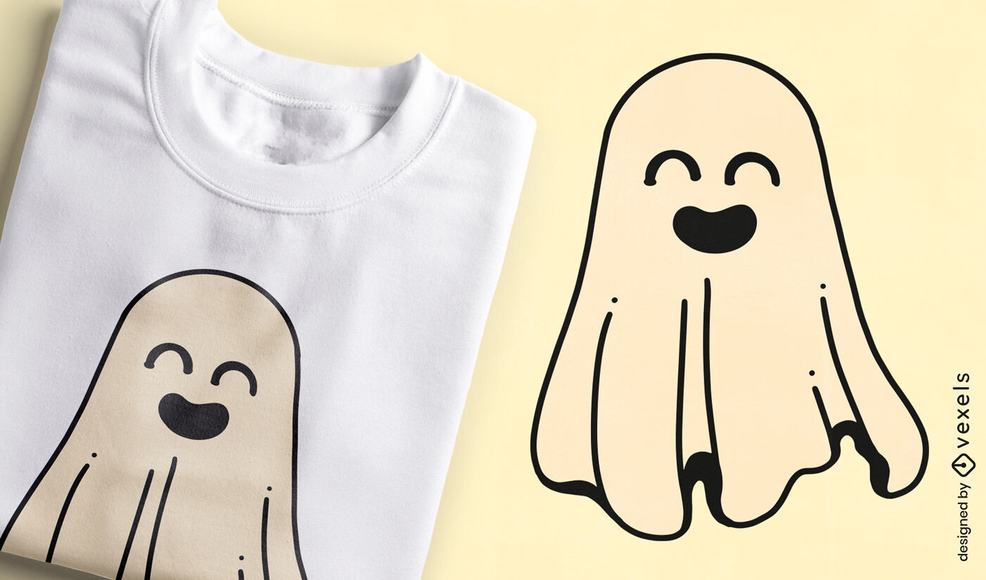 Design fofo de camiseta com personagem fantasma sorridente