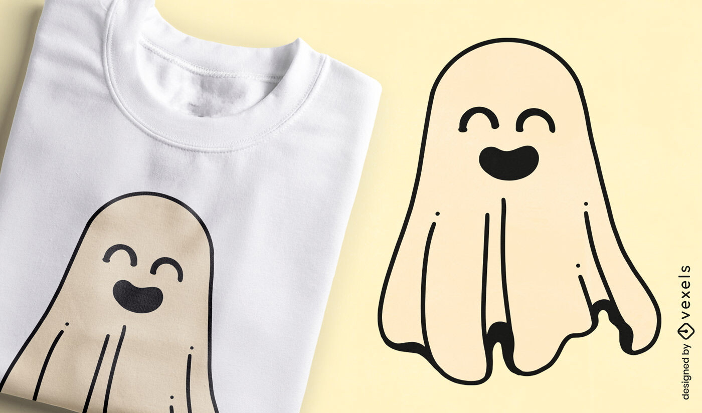 Lindo diseño de camiseta de personaje fantasma sonriente.