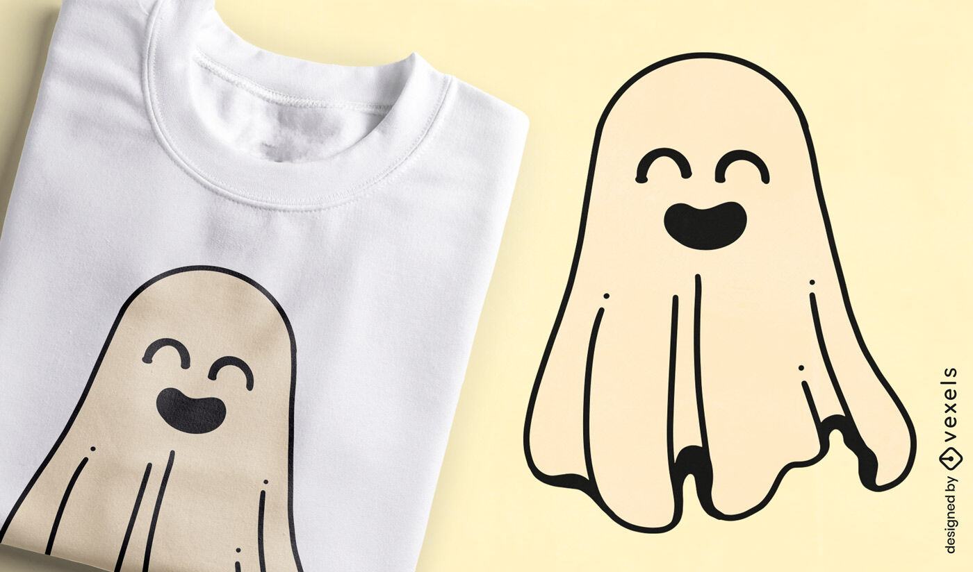 Lindo diseño de camiseta de personaje fantasma sonriente.