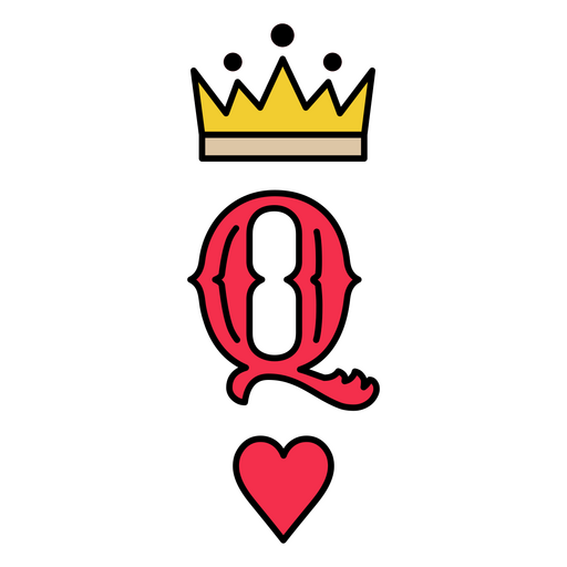 La letra q con corona y corazón. Diseño PNG