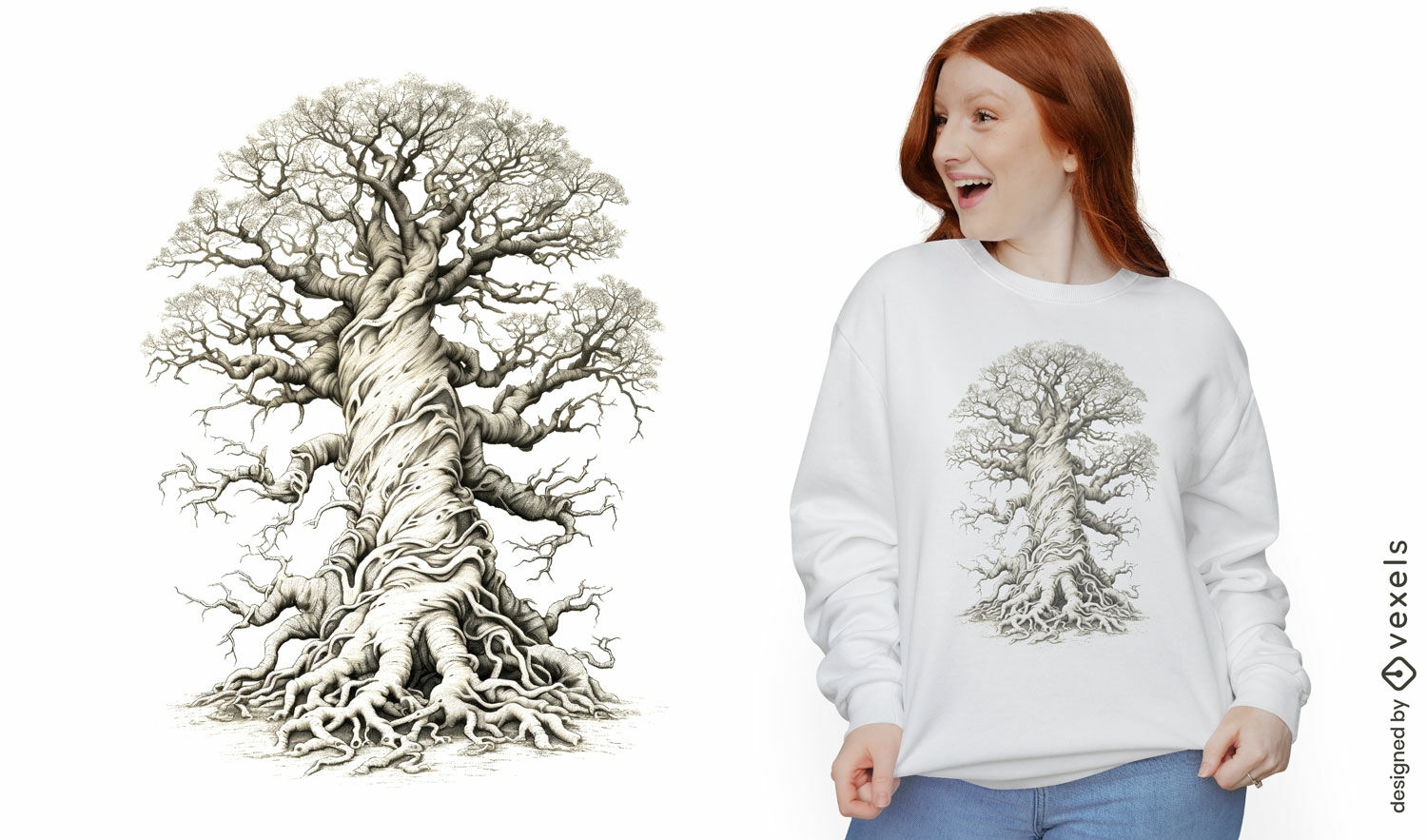 Diseño de camiseta de raíces grandes de árbol.