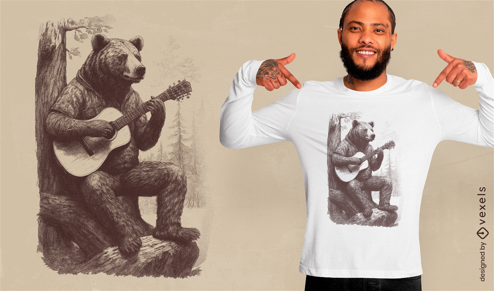Bear playing guitar t-shirt design