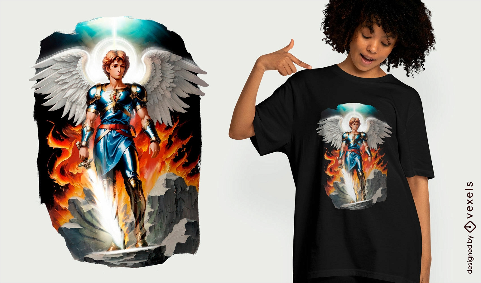Design de camiseta anjo com espada