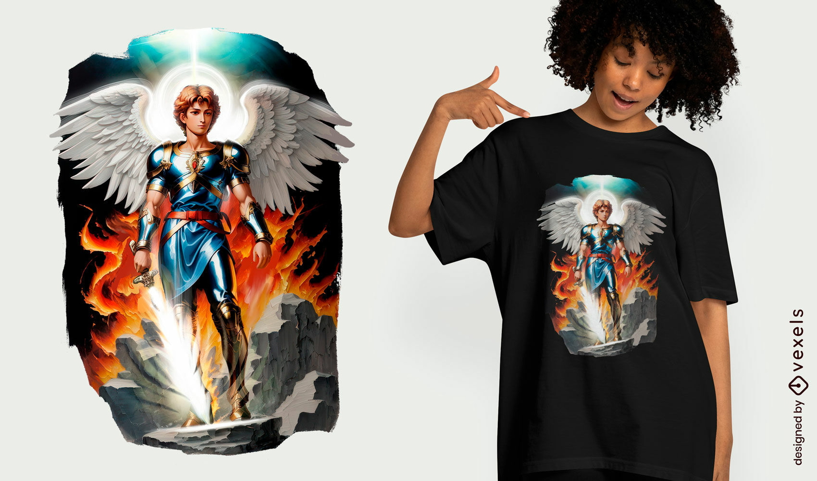 Diseño de camiseta de ángel con espada.