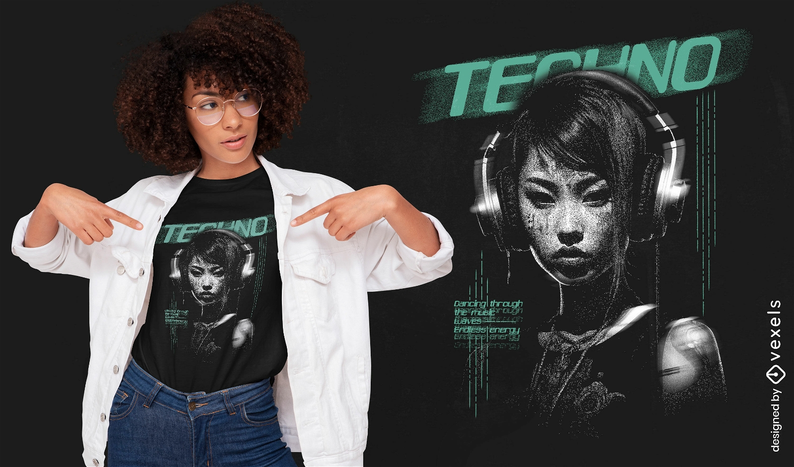 Diseño de camiseta de música techno futurista.