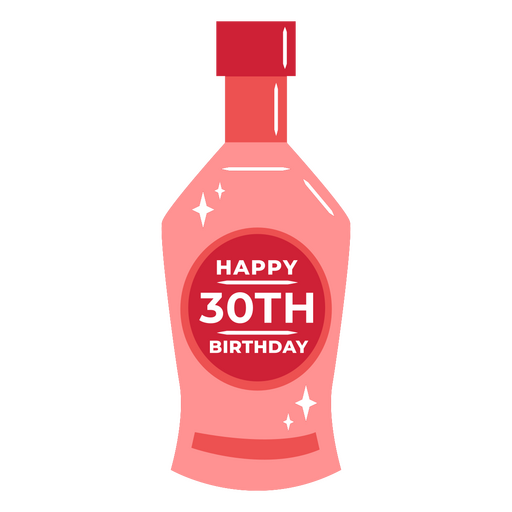 Botella rosa con las palabras feliz 30 cumplea?os. Diseño PNG