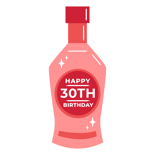 Botella rosa con las palabras feliz 30 cumpleaños. Diseño PNG