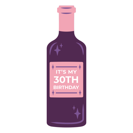 Botella de vino que dice que es mi 30 cumpleaños. Diseño PNG