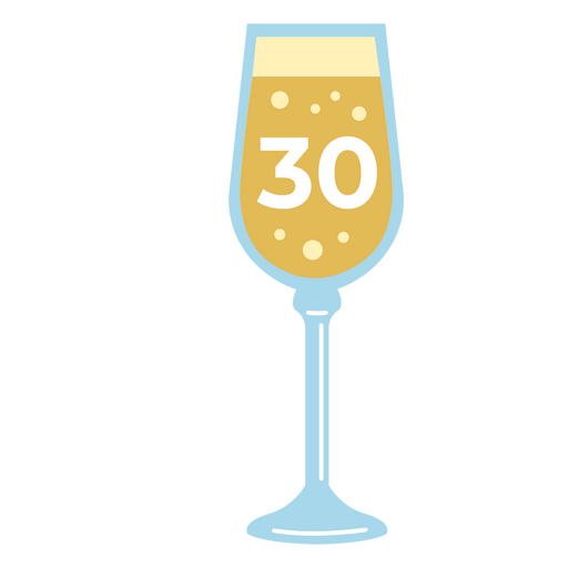 Copa de champán con el número 30. Diseño PNG