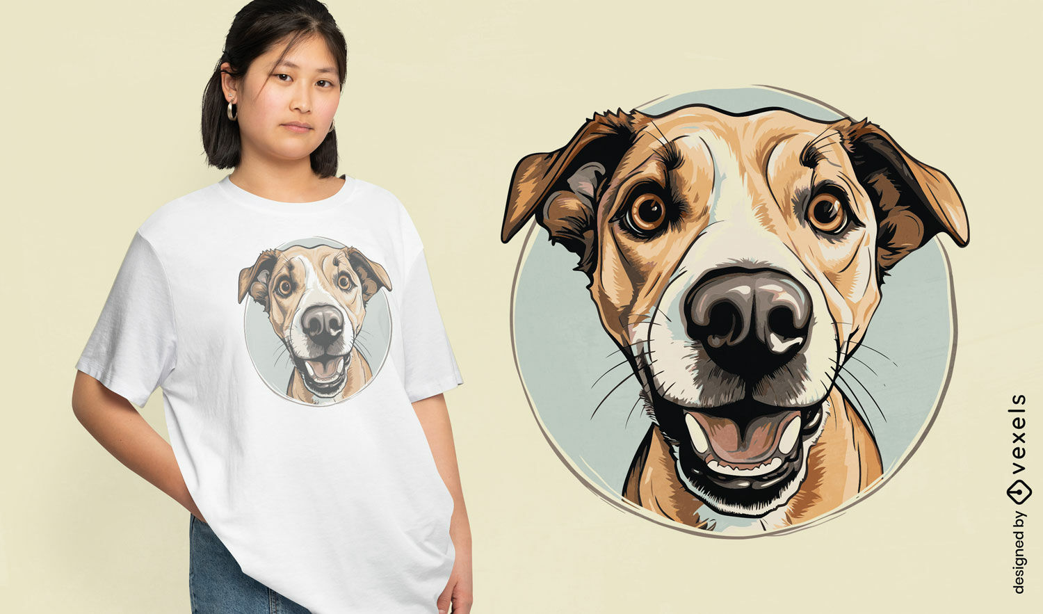 Diseño de camiseta con retrato de perro alegre.