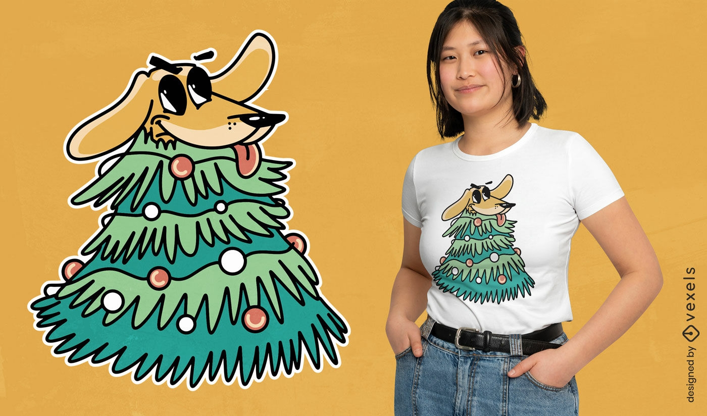 Diseño de camiseta de árbol de perro navideño.
