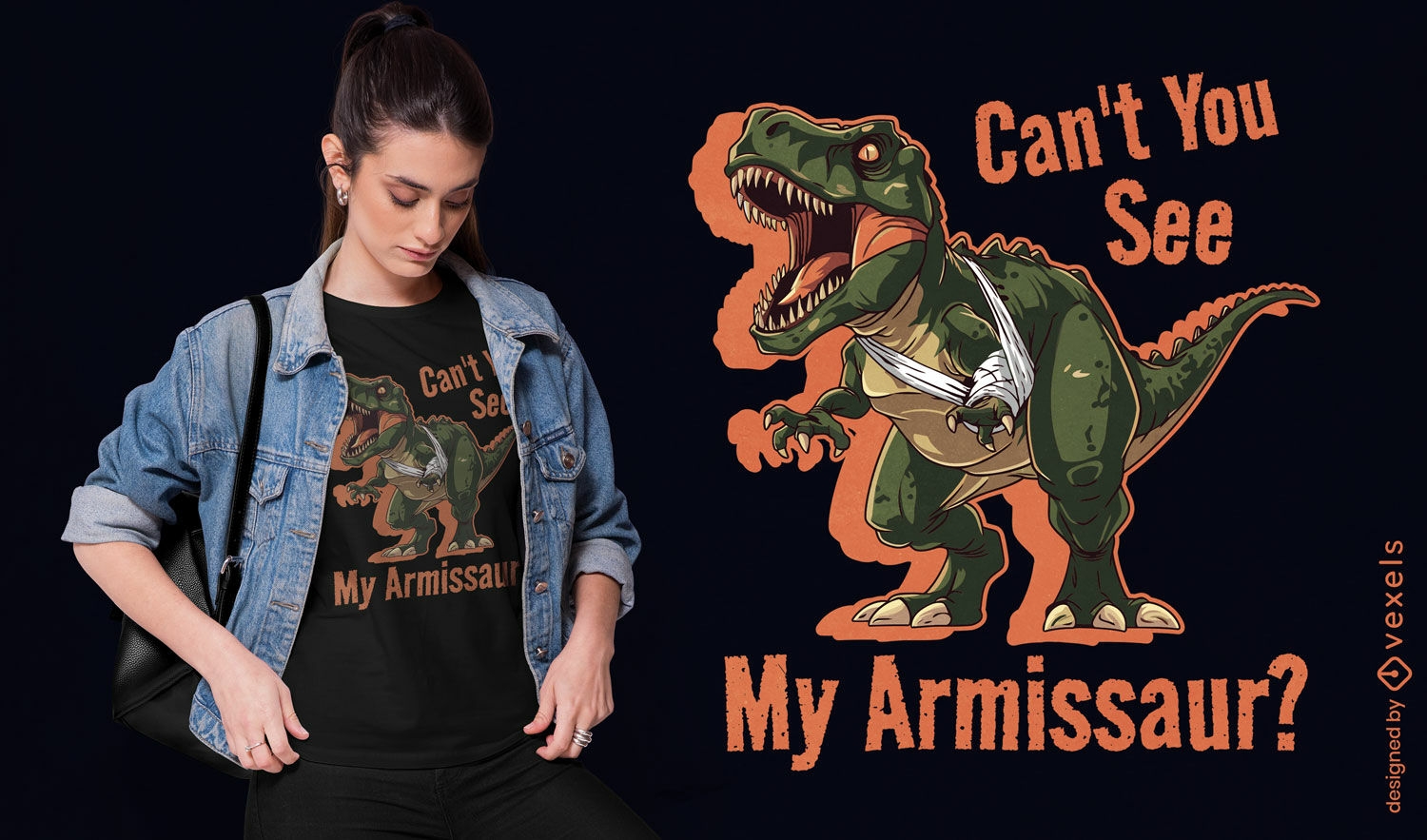 Diseño de camiseta de brazo vendado de dinosaurio.