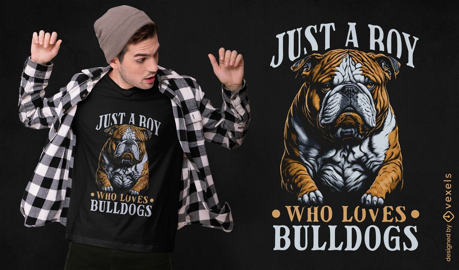 Junge, der Bulldoggen-T-Shirt-Design liebt