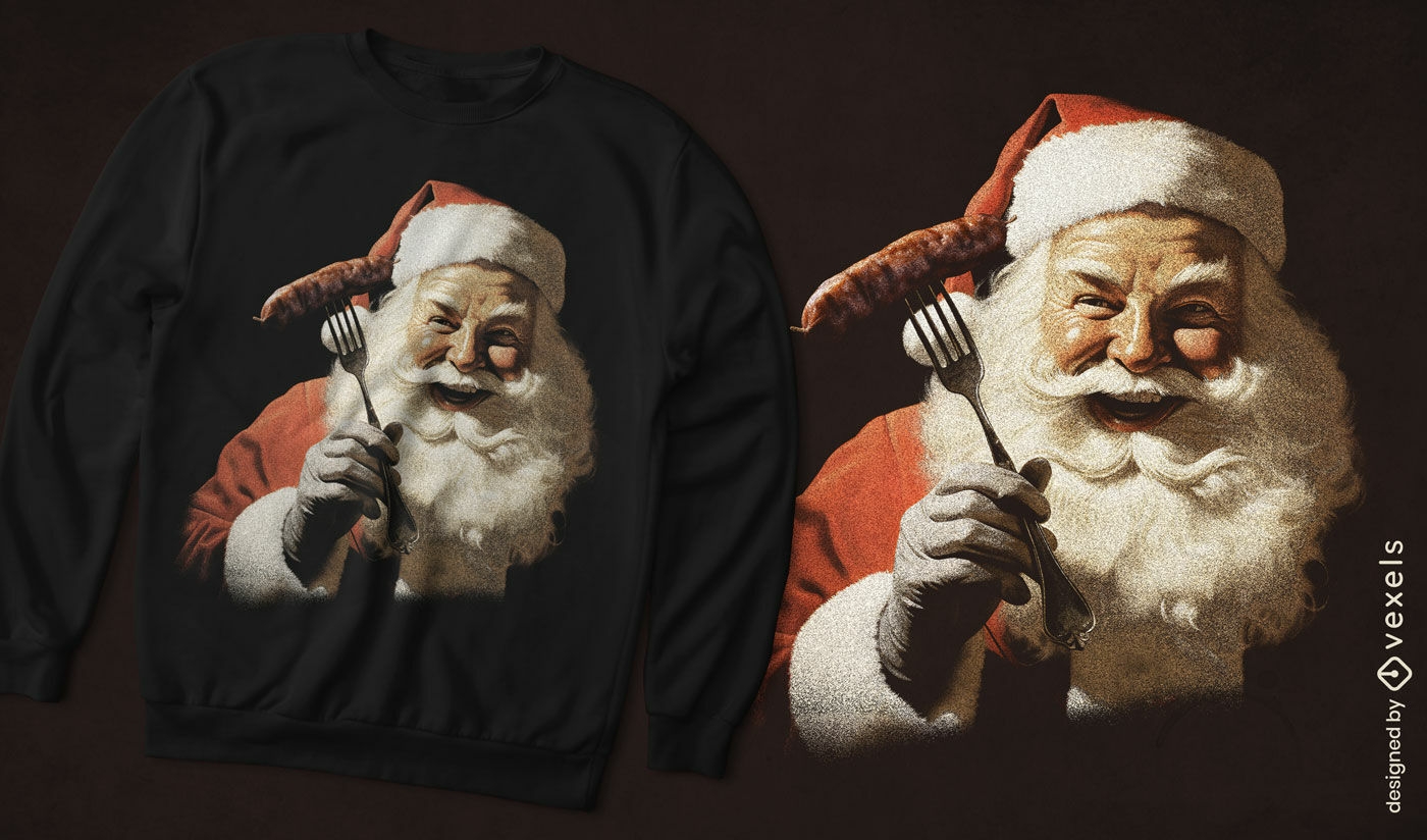 Design de camiseta com salsicha do Papai Noel
