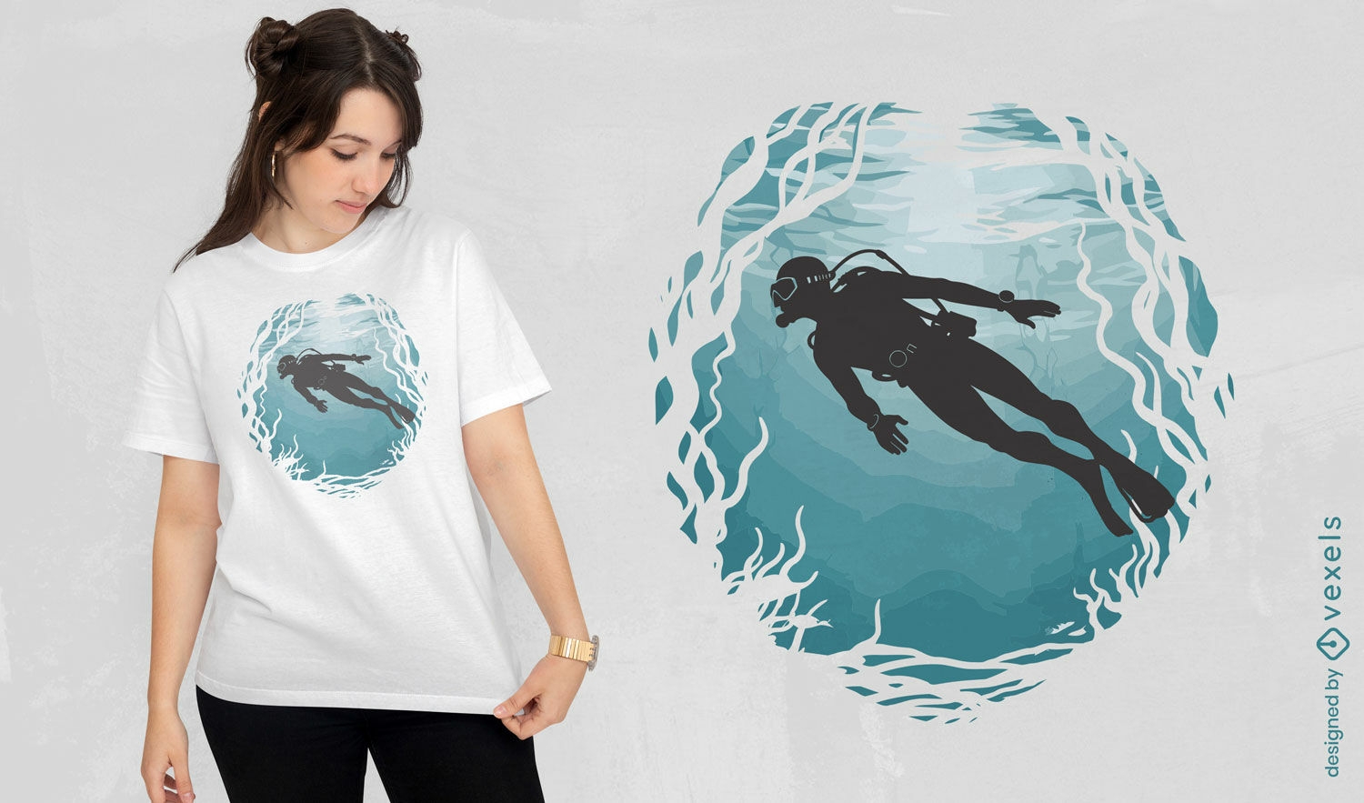 Design sereno de camiseta para mergulhador