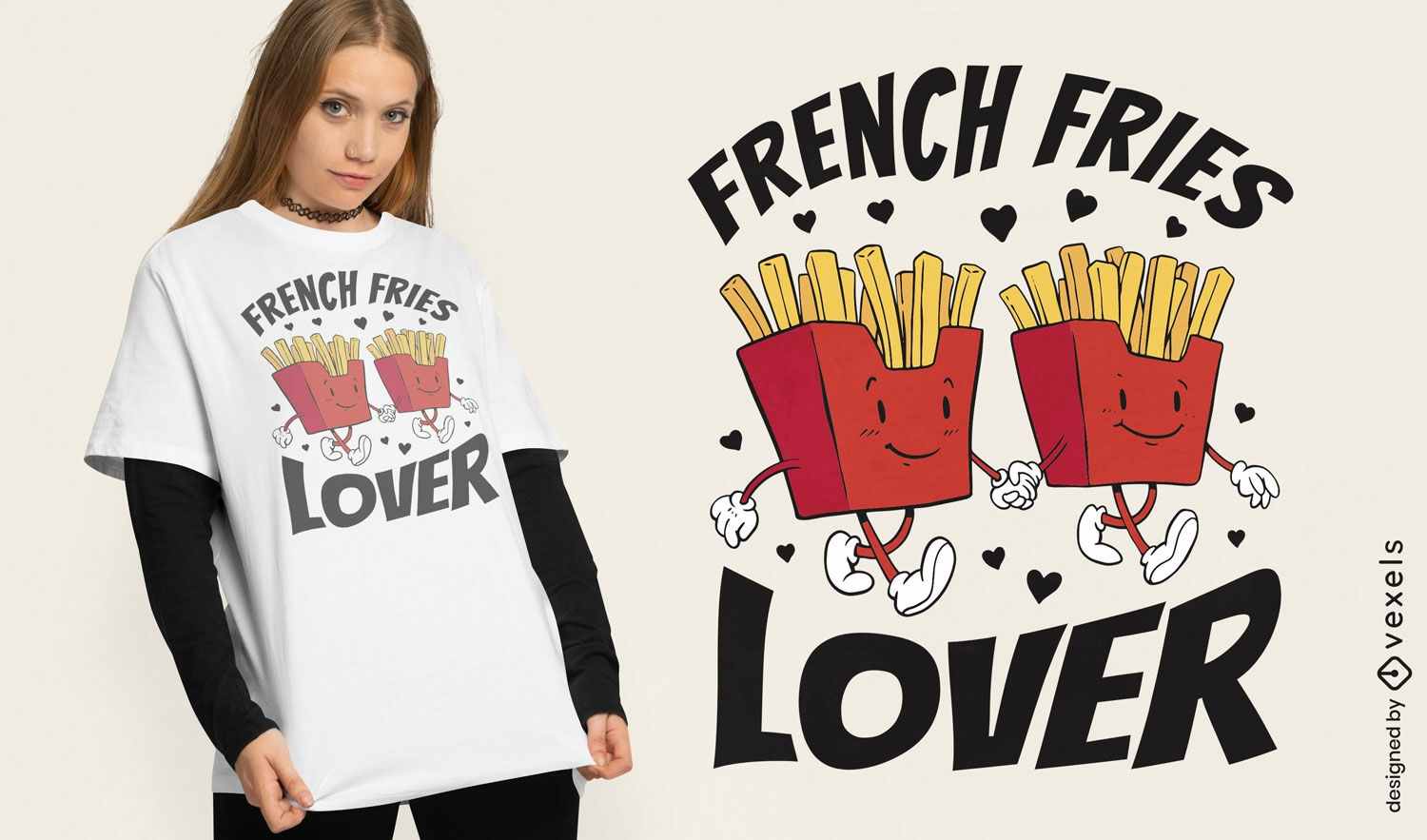 Diseño de camiseta amante de las papas fritas.
