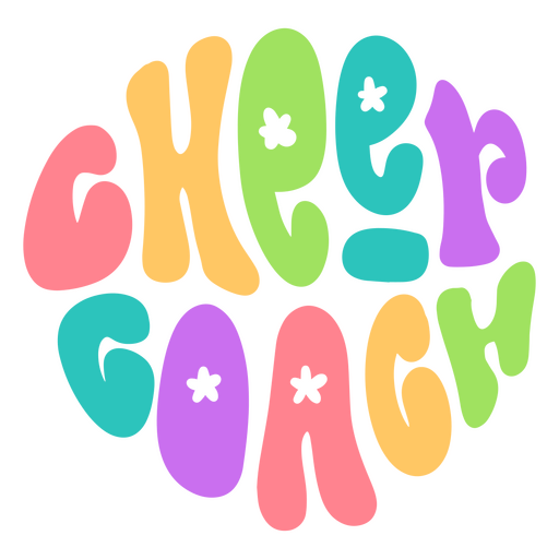 Logotipo colorido con la palabra entrenador de porristas. Diseño PNG