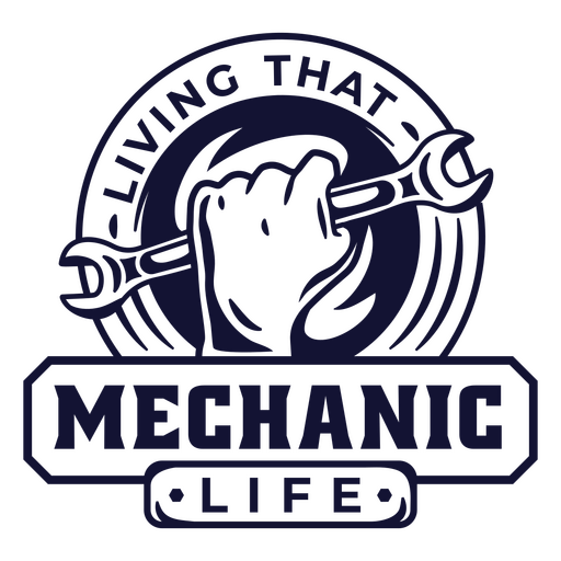 Design com frase sobre a vida de mecânico e uma chave inglesa. Desenho PNG