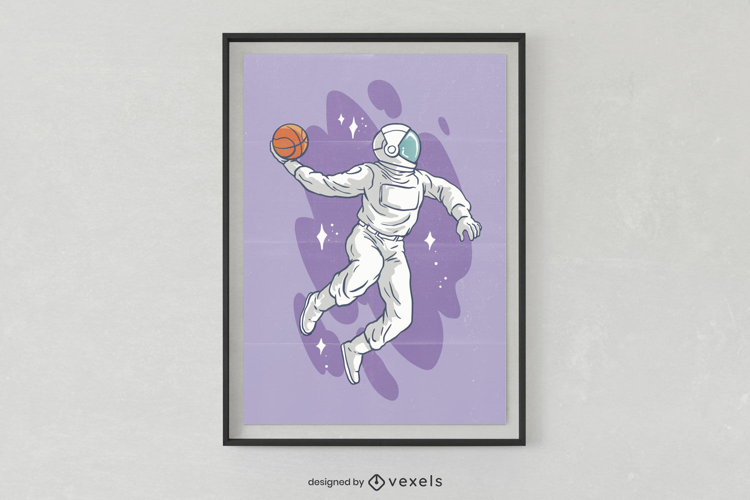 Pôster com um astronauta jogando basquete