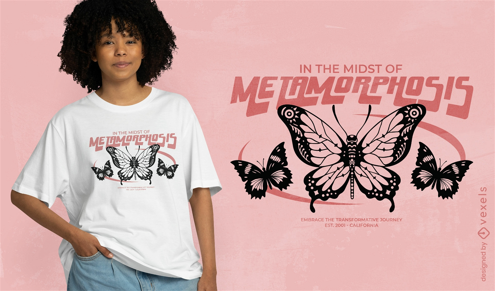 Diseño de camiseta mariposa metamorfosis.
