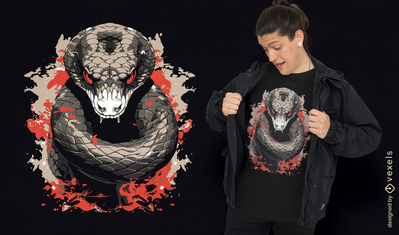 Diseño de camiseta de serpiente enrollada.