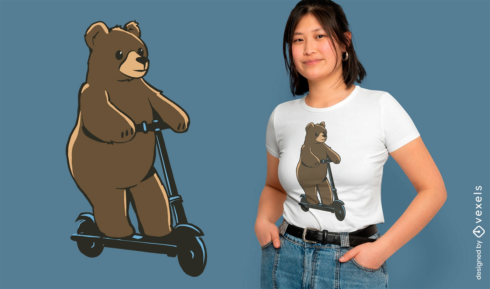 Diseño de camiseta oso en scooter.