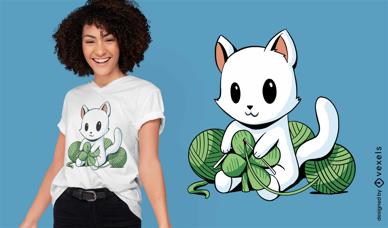 Kätzchen-Strick- und Klee-T-Shirt-Design