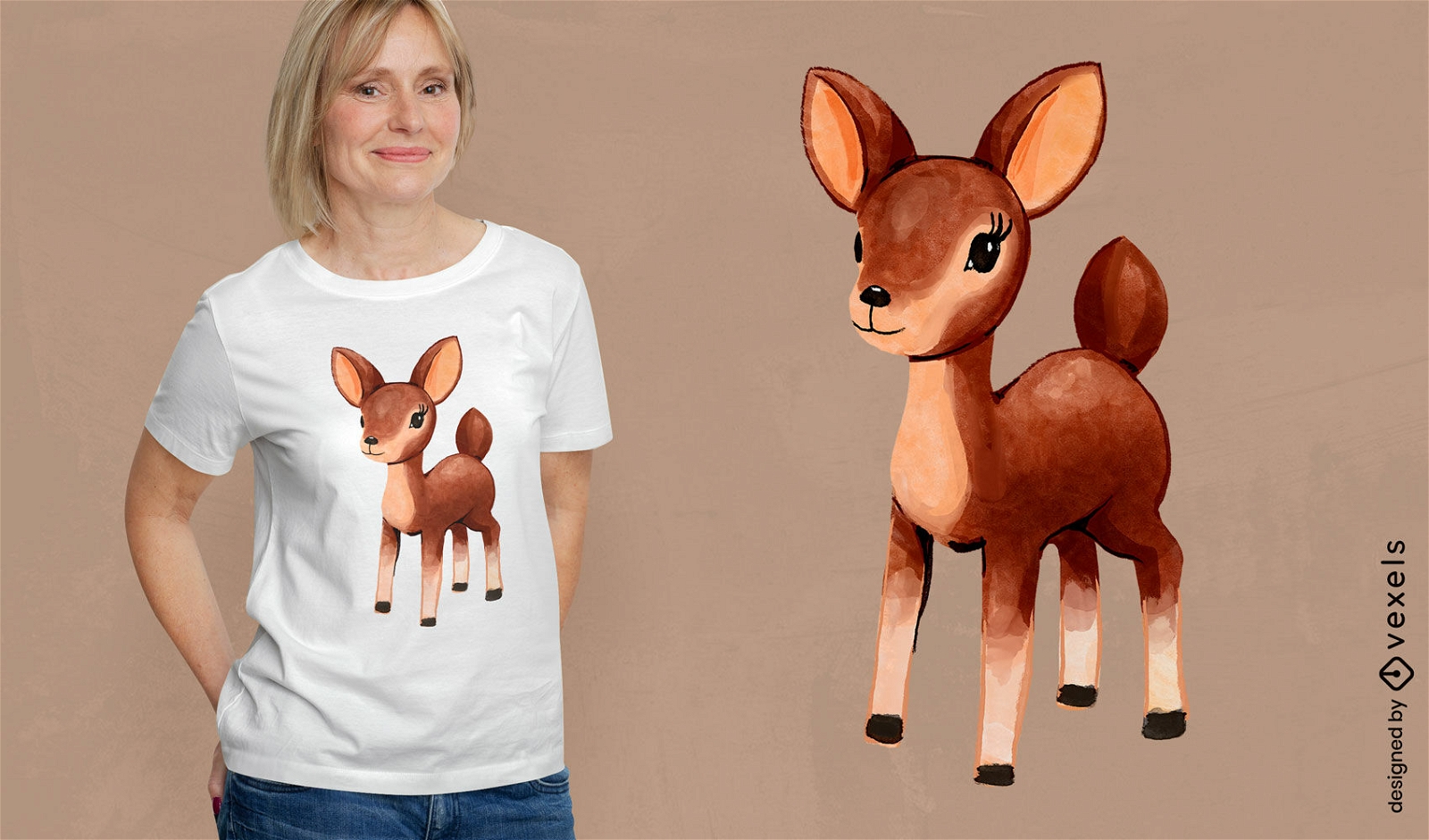 Design fofo de camiseta em aquarela de cervo
