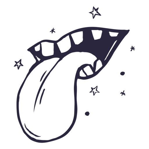 Drawing of a tongue with stars on it PNG Design