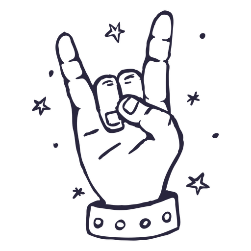 Signo de mano de roca con garabato de estrellas Diseño PNG