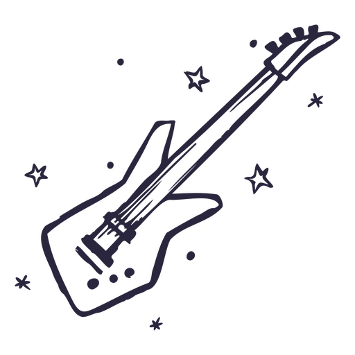 Ilustração de uma guitarra com estrelas ao fundo Desenho PNG