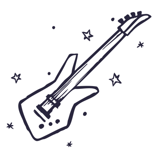 Ilustración de una guitarra con estrellas de fondo Diseño PNG