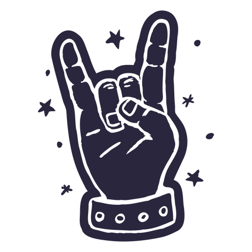 Sinal de mão de rock com estrelas Desenho PNG