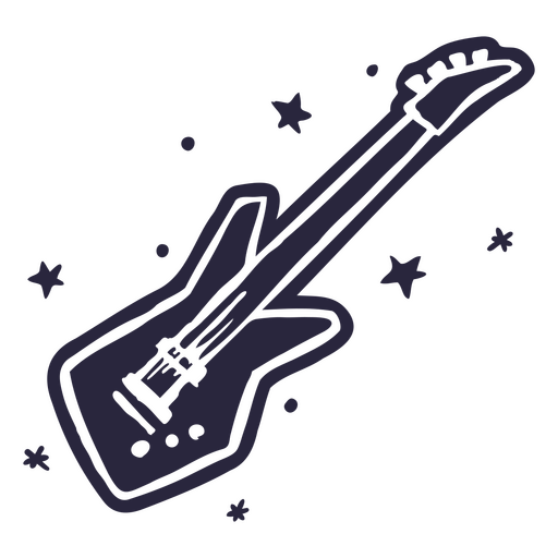 Guitarra eléctrica con estrellas de fondo. Diseño PNG