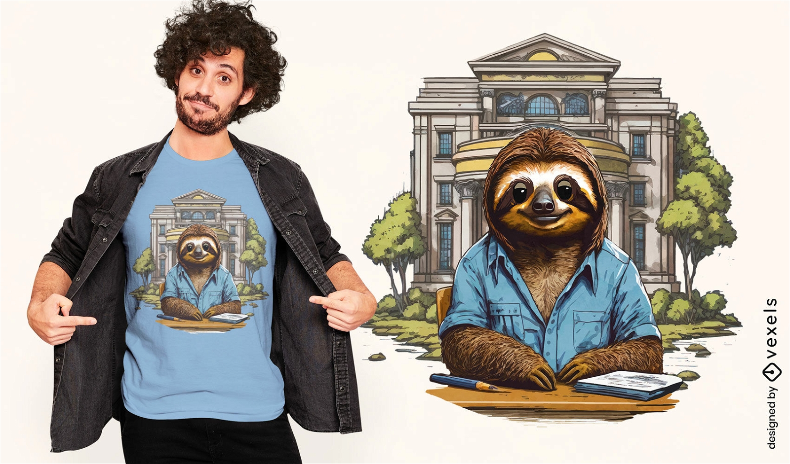 Quirky sloth banker t-shirt design