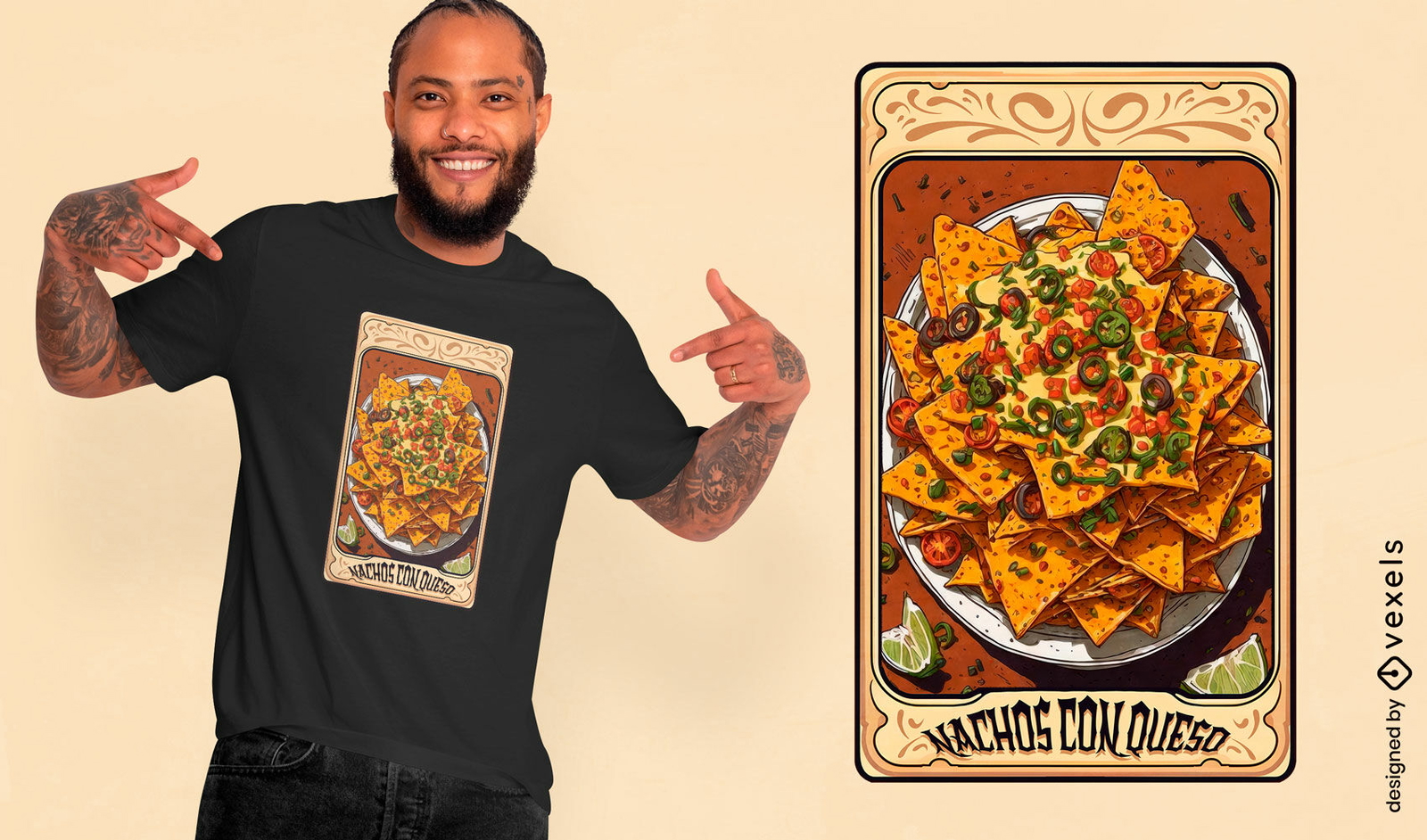 Design de camiseta com carta de tarô Nachos