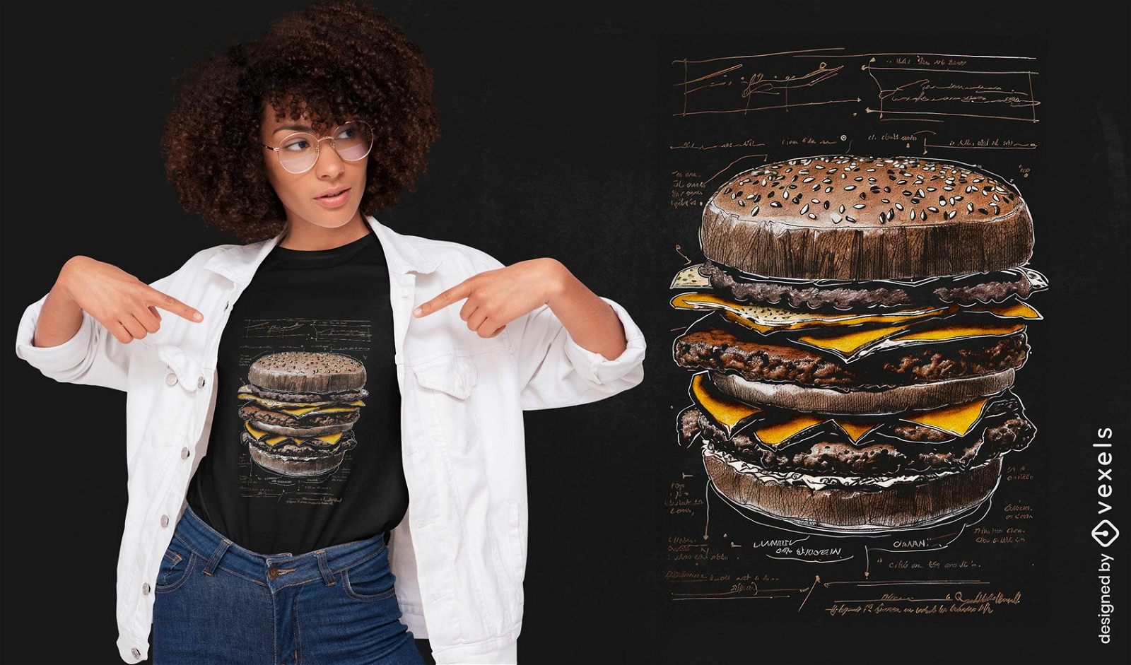 Diseño de camiseta con dibujo de hamburguesa.
