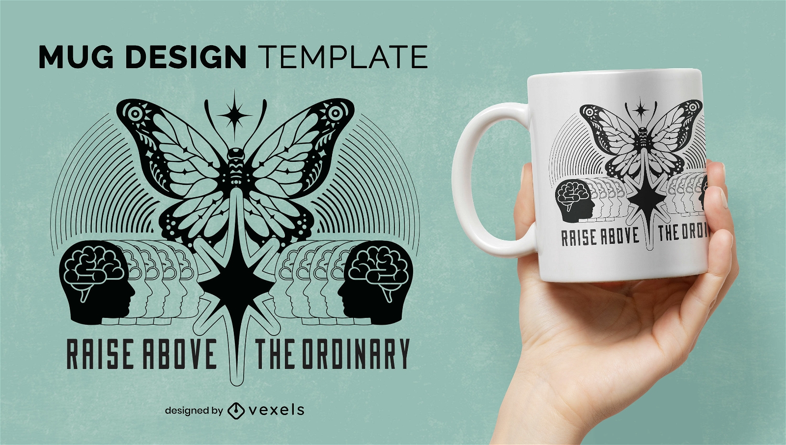 Diseño de taza con motivo de mariposa empoderante.