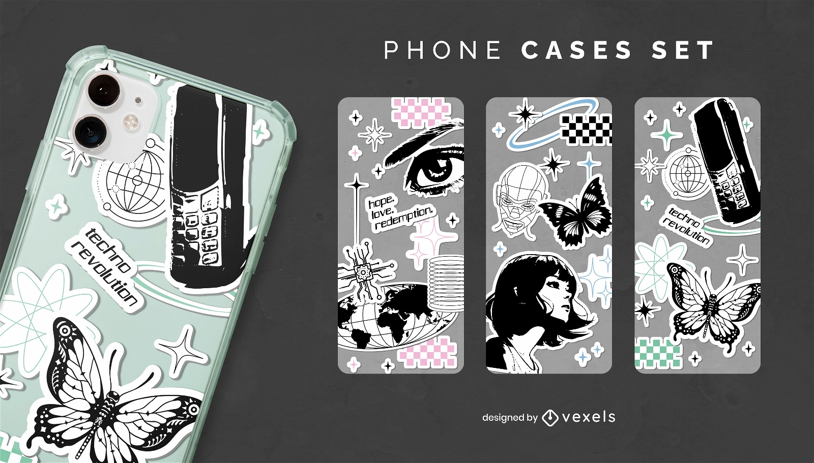 Techno whimsical artistry phone cases set