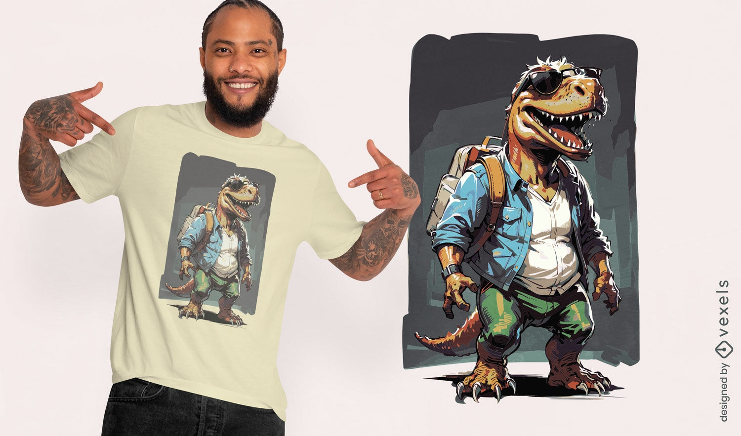 Design aventureiro de camiseta de dinossauro
