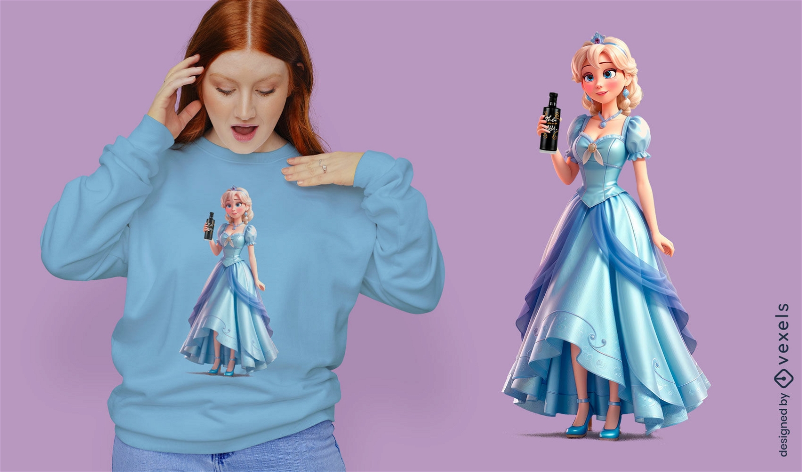 Cartoon-Prinzessin und Gin-T-Shirt-Design