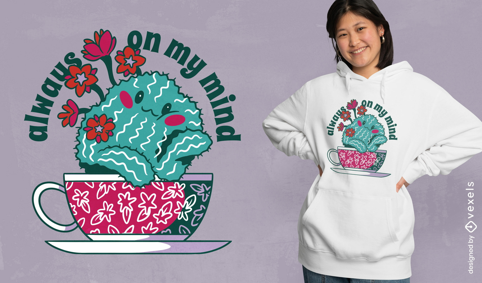 Thoughtful cactus teacup t-shirt design
