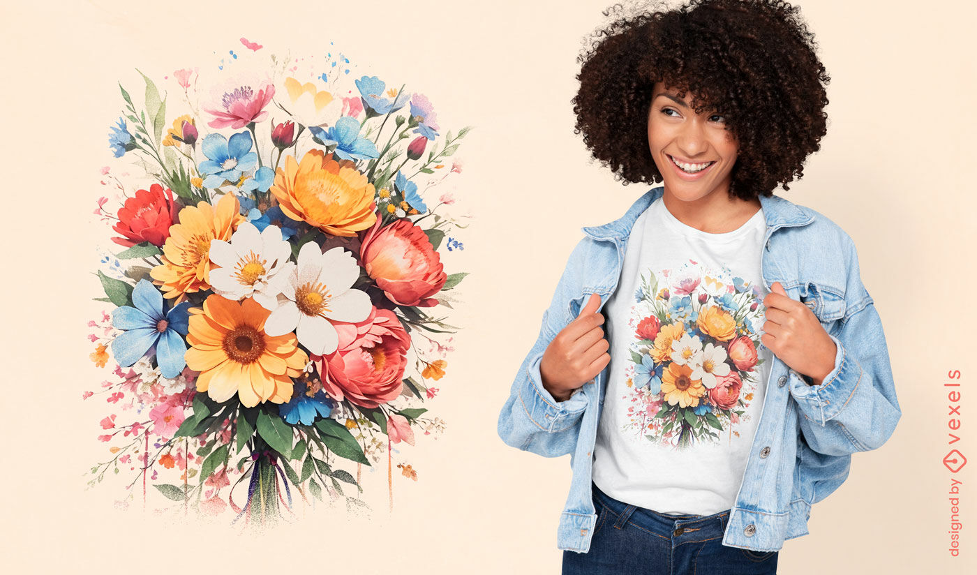 Design de camiseta com buquê de flores