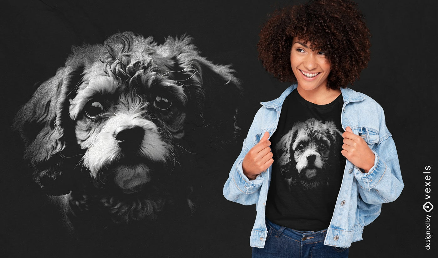 Diseño de camiseta con retrato de perro realista.