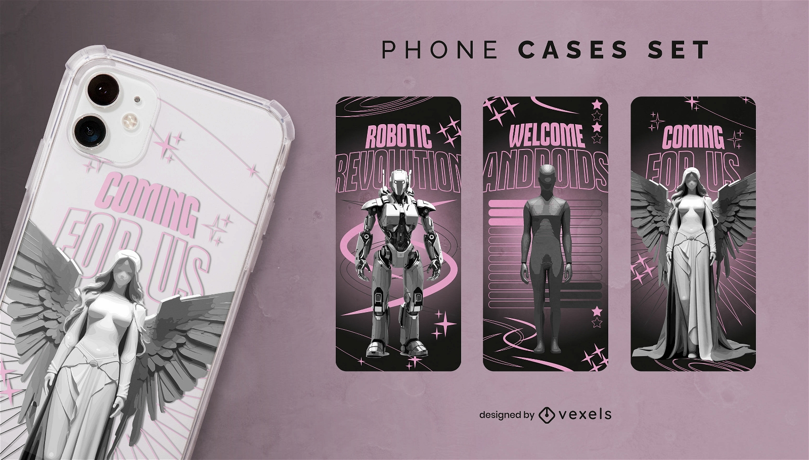 Futuristic robotic celestial phone cases set